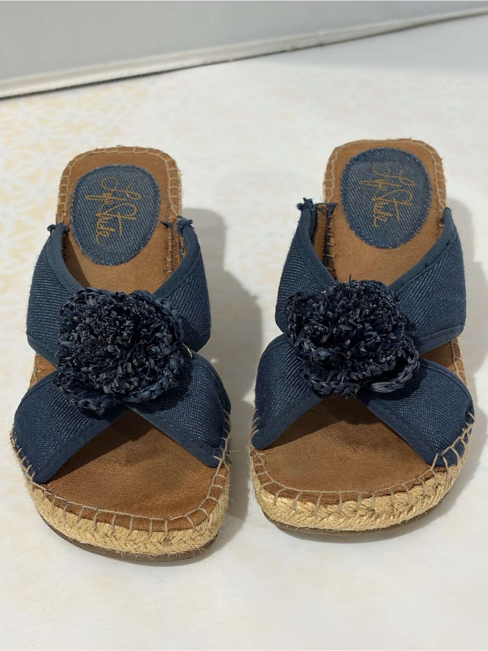 Life Stride Navy Blue Espadrille Wedge Mules